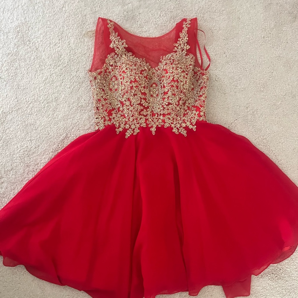 Elegant Red and Gold Prom Dress